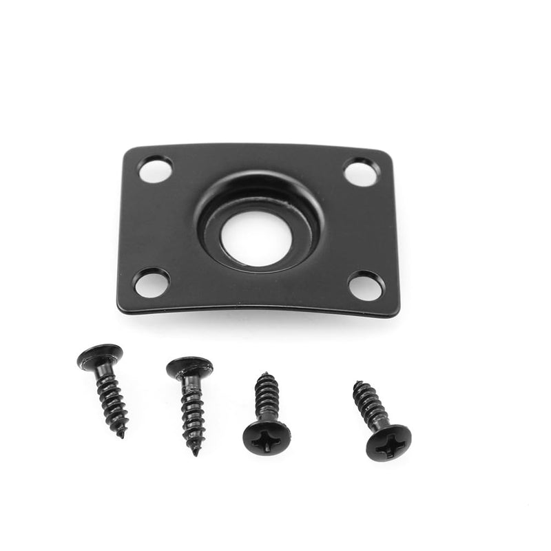 1 Set Instrument Audio Jack Rectangular Metal Socket Iron Plate Guitar Pickup Output Jack Plate with 4 Screws for Electric Guitar Electric Bass Bent Jack Plate Black