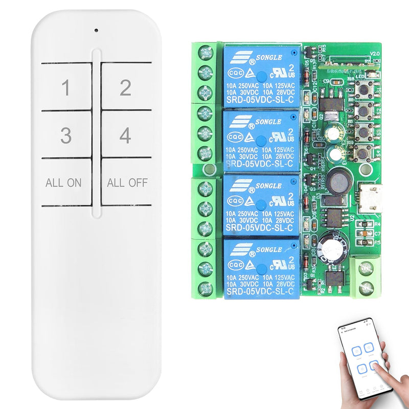 [AUSTRALIA] - DieseRC 4 Channels WiFi Smart Switch with Bluetooth Transmitter, DC 5V 12V 24V 36V Passive Output Relay Module Ewelink APP WiFi Control Compatible with Alexa/Google Home, Inching/Self-Locking Switch TEW-4CHx1 