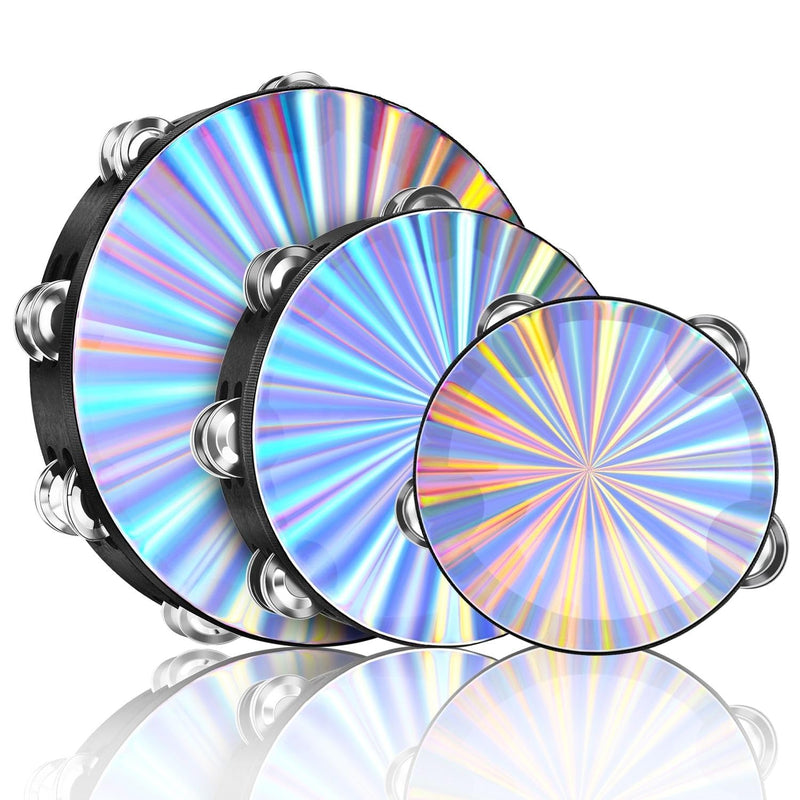 Flexzion Wood Church Tambourine Instrument - 6, 8, and 10 Inch Reflective Hand Drums for Adults, Single Row Metal Tambourine for Church, Parties, & Musical Events, 3-Pack 6, 8, 10 Inch (3-Pack)