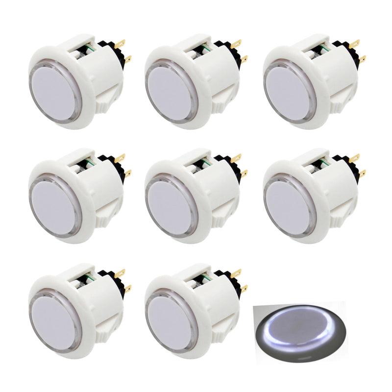 8 Pcs Original Qanba Illuminated Buttons Qanba Sanp In LED Buttons for DIY Cabinet Machine Arcade Machine 24MM/30MM (30MM, White Buttons+White LED) 30MM