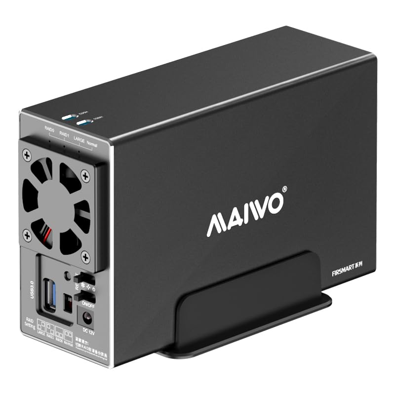 MAIWO Dual Bay HDD RAID Enclosure for 3.5 inch SATA Hard Disk Drive, 5Gbps USB 3.0 to SATA Drive Adapter, Up to 36TB Capacity, 2 Bay Aluminum Storage Case