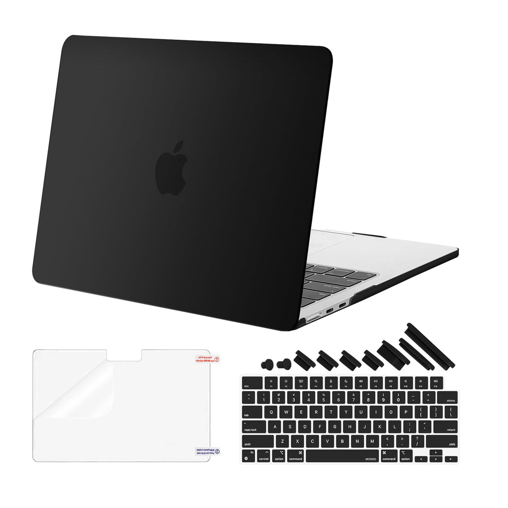 MOSISO Compatible with MacBook Air 13 inch Case 2024 2023 2022 M3 A3113 M2 A2681, Plastic Hard Shell&Keyboard Cover&Screen Protector&Dust Plugs Compatible with MacBook Air 13.6 inch Case, Black