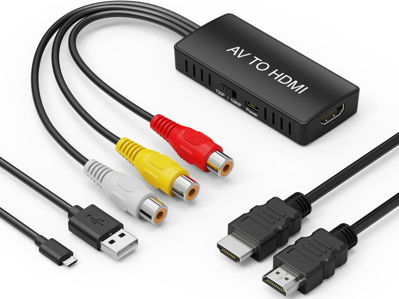 RCA to HDMI Converter, AV to HDMI Adapter,1080P Capture Converter,Composite to HDMI,Support WII/WII U/PS one/PS2/PS3/STB/Xbox/VHS/VCR/Blue-Ray DVD RCA to Hdmi