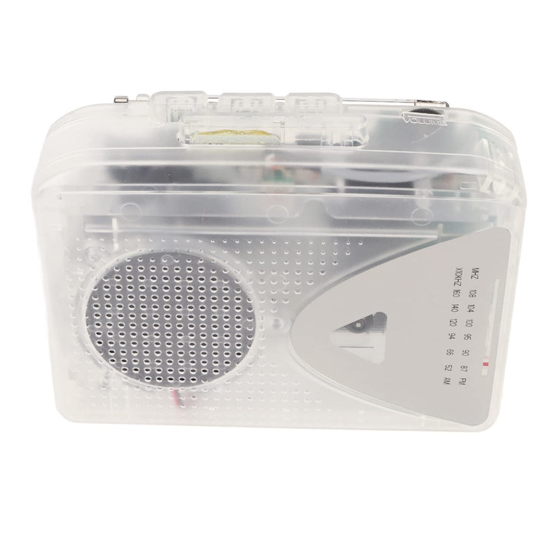 Portable Cassette Player, FM AM Radio Stereo Cassette MP3 Tape Player with 3.5mm Jack and Speaker Support Battery Power and USB Power for Daily (Transparent) Transparent
