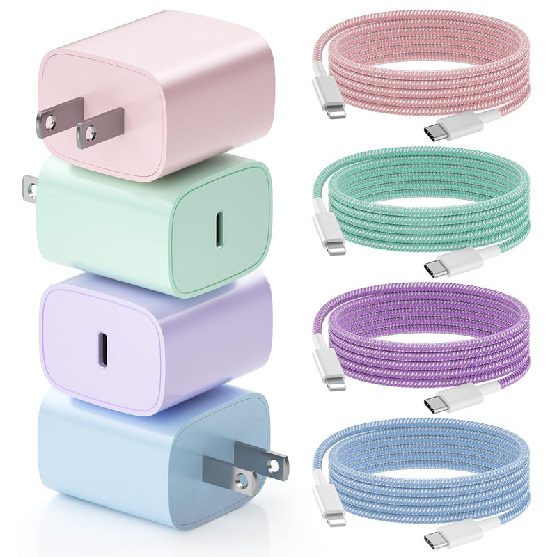 [AUSTRALIA] - Phone Charger Fast Charging, 4 Pack 20W USB C Wall Charger Block with 6FT Charging Cable for Phone Fast Charger Compatible with Phone 14/14 Pro Max/13/13 Pro/12/12 Pro/11/11 Pro/XS, Pad and More 