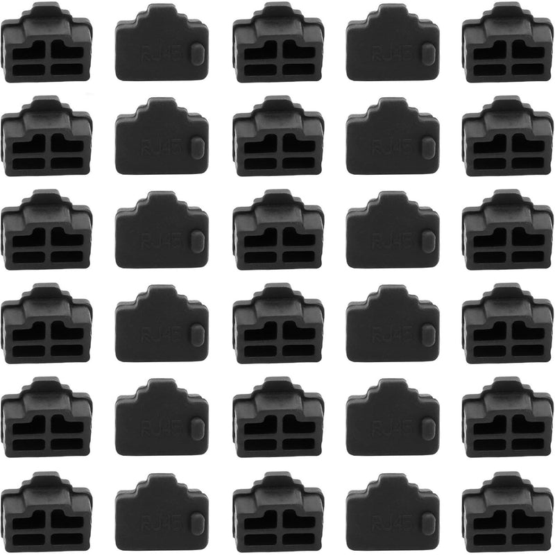 30 Pcs Silicone RJ45 Ethernet Hub Port RJ45 Anti-Dust Cover Cap Protector Plugs Stoppers for RJ45 Female Port Devices,TV,Computer,Other Devices,Black