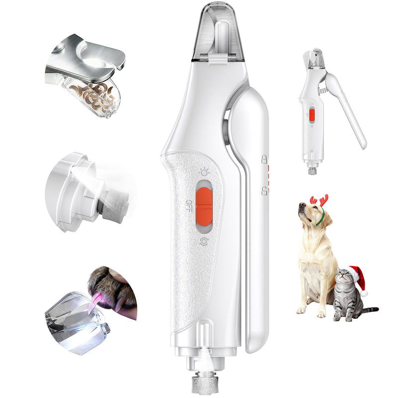 [AUSTRALIA] - CATPICK 2-in-1 Cat Nail Clippers & Dog Nail Clippers Trimmers for Large Medium Small Dogs Cats Claw Trimmer Quick Sensor and Safety Guard USB Rechargeable with 2 LED Lights Dogs Nail Trimmer White 6th Generation 