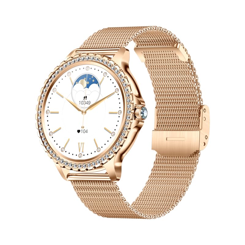 Lady's Fashion Smartwatch BT Call 1.32inch Round Screen Health Monitoring Fitness Tracker Waterproof AI Voice Assistant Women's i58 Smart Watch Gold Silver (Gold)