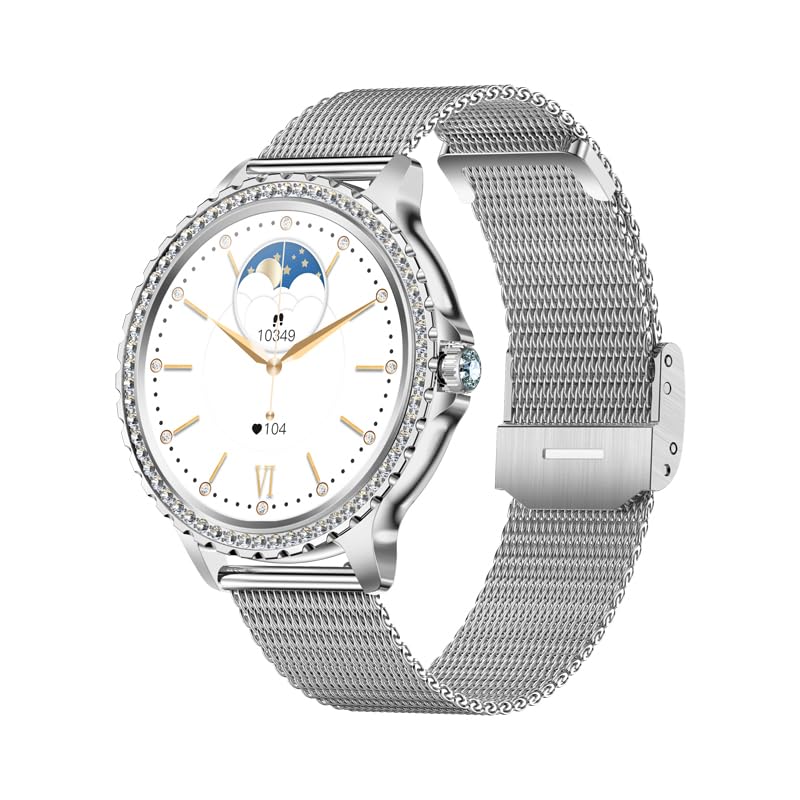Lady's Fashion Smartwatch BT Call 1.32inch Round Screen Health Monitoring Fitness Tracker Waterproof AI Voice Assistant Women's i58 Smart Watch Gold Silver (Silver)