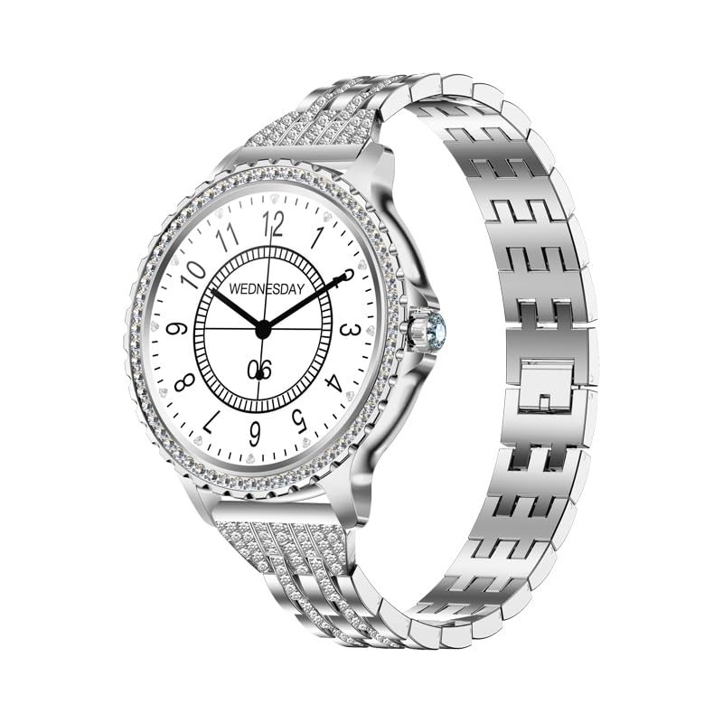Lady's Fashion Smartwatch BT Call 1.32inch Round Screen Health Monitoring Fitness Tracker Waterproof AI Voice Assistant Women's i58 Smart Watch Synthetic Diamond Band (Silver) Silver