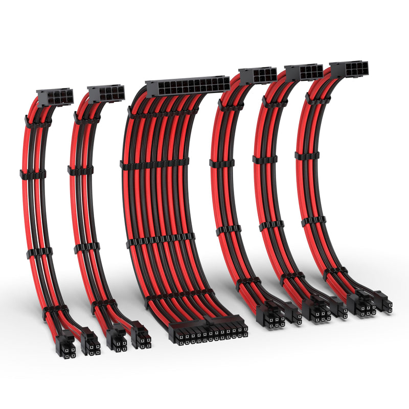 EZDIY-FAB PSU Cable Extension Kit,16AWG Power Supply Extension,1x24Pin/2x4+4 EPS/3x6+2 PCI-E,Custom PC Sleeve Cable 300MM with Combs-Black Red Black Red