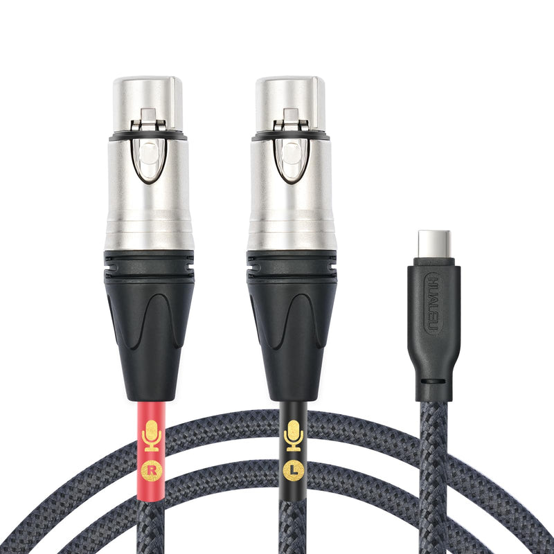 [AUSTRALIA] - HUALUE 3.3Feet Stereo Dual XLR Female to USB C,Smartphone USB C Microphone Cable，Dual Channel Stereo Input USB C to XLR Female for iPhone 15 ipad Dynamic Microphone Laptop 3.3FT 