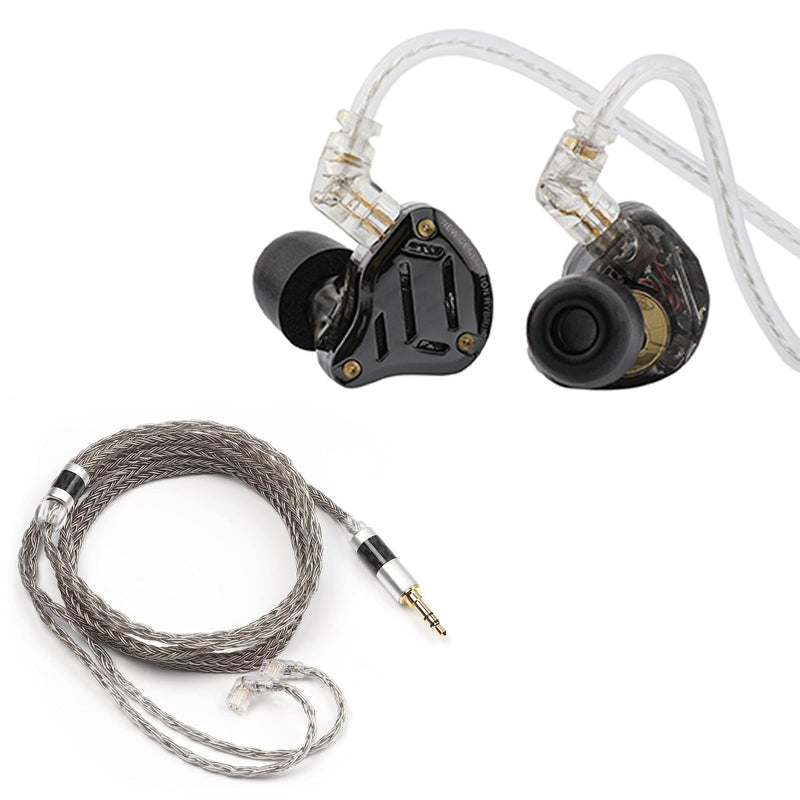 Linsoul KZ ZS10 PRO 2 1DD+4BA in Ear Monitor IEM(Black, with Mic) + Tripowin Zonie 16 Core Silver Plated IEM Cable(Recessed 2pin, 3.5mm, Grey)