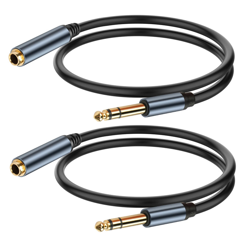 1/4 inch TRS Cable 6.35MM Male to 6.35MM Female Jack Stereo Audio Cable Gold-Plated Quarter inch TRS Instrument Cable for Electric Guitar Bass Amplifier Speaker 0.98ft Length 2Pcs
