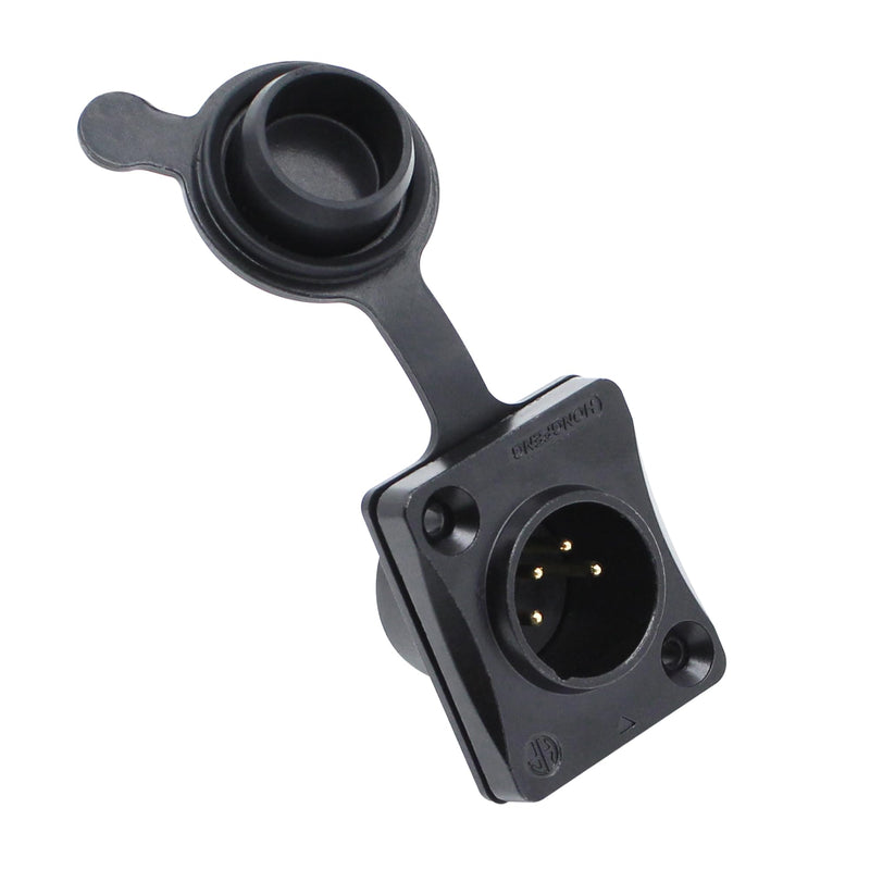 4-Pin XLR Male Jack Panel Mount Jacks with Waterproof Cover,Gold Plated XLR 4 Pin Microphone Audio Jack Connector D Series Size,Black Male,Black