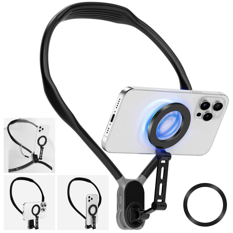 [AUSTRALIA] - Neck Phone Holder for Recording, Neck Tripod for iPhone, Magnetic Neck Chest Mount, Hands-Free POV Cell Phone Necklace Holder for iPhone 15 14 13 12 Series and All Android Phones 