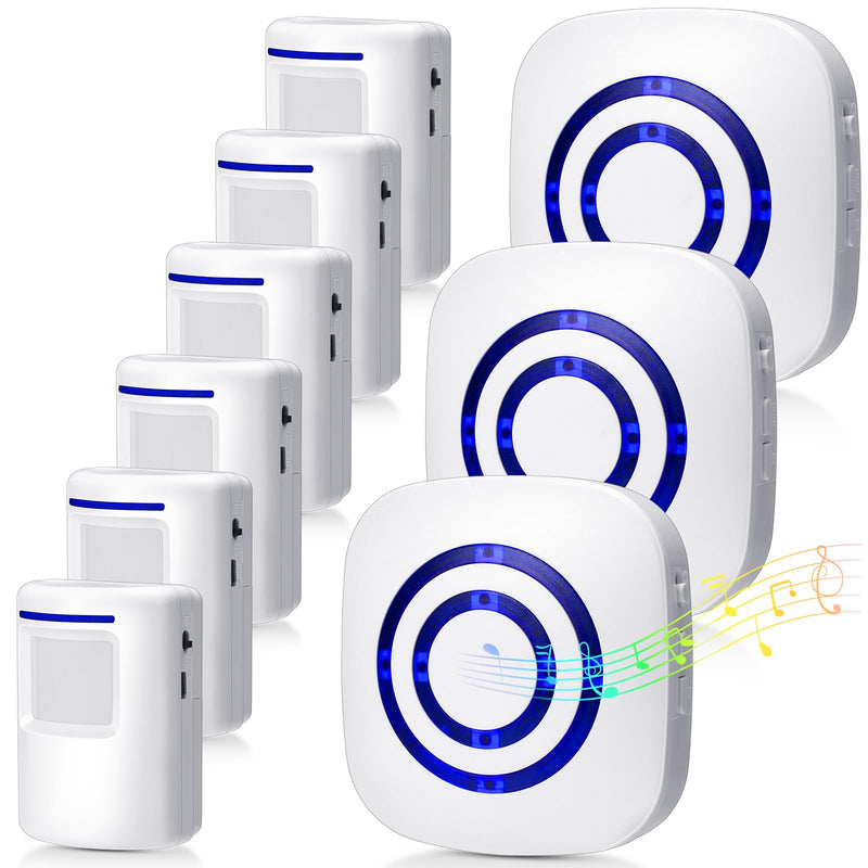 [AUSTRALIA] - Motion Sensor Alarm Wireless Driveway Alarm Indoor Home Motion Detector Long Range Security Alert Monitor System with 6 Sensor and 3 Receiver, 38 Chime Tunes and LED Indicators 
