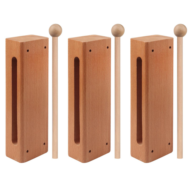 Solid Wood Rhythm Block, Set of 3, Solid Wood Rhythm Block Musical Percussion Instrument Perfect for Rhythm Classes with 3 Pack of Mallet Solid Hardwood