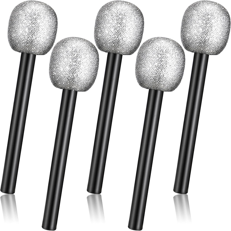 Facmogu 5 Packs Glitter Microphone Props, Fake Plastic Pretend Stage Mic Costume Prop, Bling Microphone Party Decor Prop for Karaoke Birthday Cosplay Rock Star Music Party Accessory - Sparkling Silver Sparkly Silver