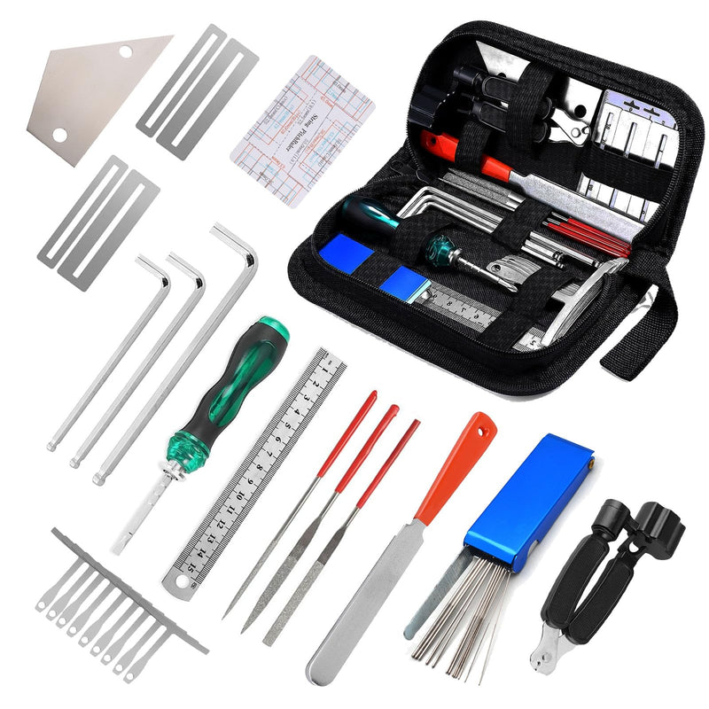27Pcs Guitar Tool Kit,Guitar Accessories Gifts for Men,Guitar Repair Kit,Luthier Tools,Guitar Setup Kit for Ukulele Bass Mandolin Banjo Guitar,Guitar Maintenance Kit with Carry Bag Update Kit-27PCS