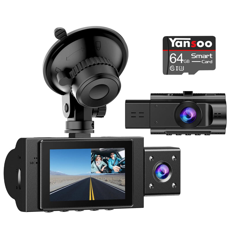 Dual Dash Cam Front and Inside with 64GB Card, FHD 1080P Dash Camera for Cars Dashcams for Cars with Infrared Night Vision Car Camera 24H Park Monitor Motion Detection G-Sensor for Taxi Uber