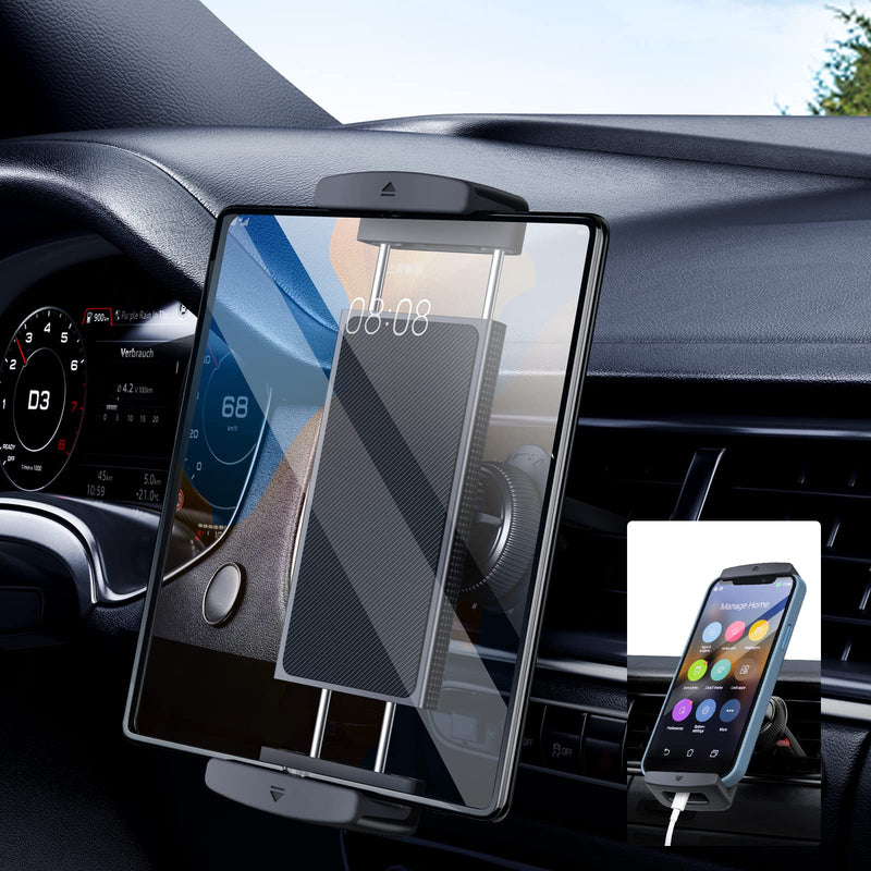 Z Fold 6 Car Mount Accessories, Secure Clamp, B Vent Clip | Car Phone Holder for Z Fold 7 6 5 Pixel Pro Fold iPhone iPad, 360° Rotatable, Grip Firmly, Case Friendly, Broad Compatible