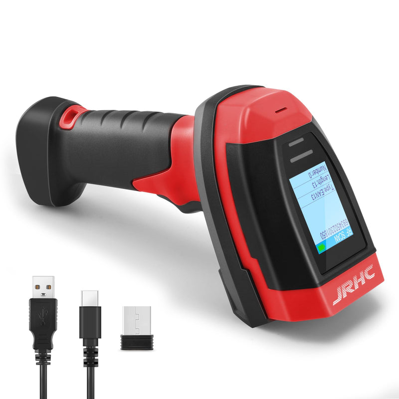 [AUSTRALIA] - Barcode Scanner Wireless, 1D CCD Automatic Bar Code Scanner with 1.8 Inch Display Screen, Rechargeable Handhold Barcode Reader with 2.4G Receiver & USB Wired Plug and Play (Red) 1D Red 
