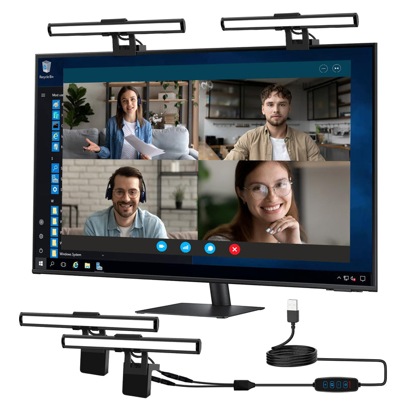 Video Conference Lighting - Webcam Light for Streaming, 3 Color Adjustable Light & Anti-Blue-Light, LED Monitor Laptop Light for Zoom Calls, Video Conference, Online Class, Live Streaming