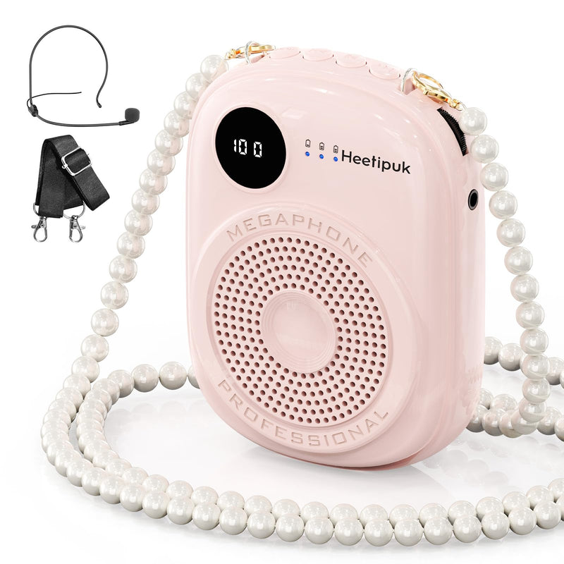 [AUSTRALIA] - Voice Amplifier Microphone Headset,Portable Voice Amplifier,PA Systems for Teachers,Training,Shopper Guide,Tour Guide, Supports TF Card Pink 