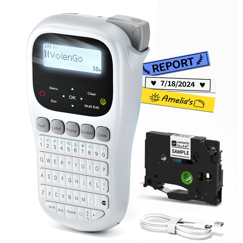 [AUSTRALIA] - Label Maker Machine with-Tape, H1100 Label Makers, Label Maker Waterproof-Labels Handheld Labeler Machine with-Tape 12mm Laminated, Portable Backlit Labeling Machine for Office Home Use Grey 