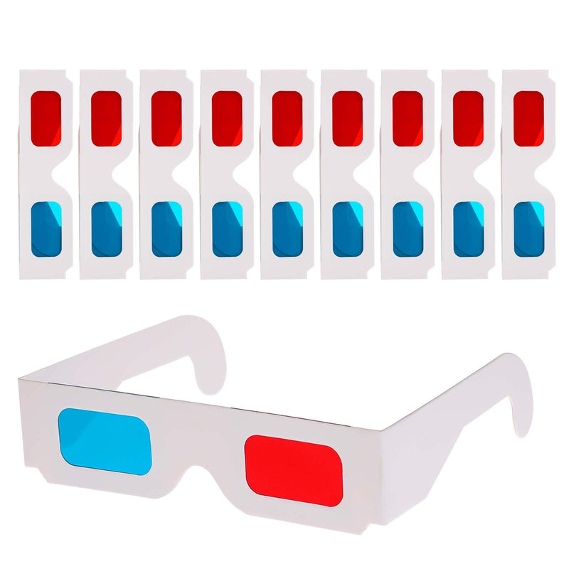 10 Pairs 3D Paper Glasses for Movies, Movie Glasses, 3D Glasses Red and Cyan Lens White Frame Anaglyph Glasses Cardboard for Movies, Folded in Protective Sleeve