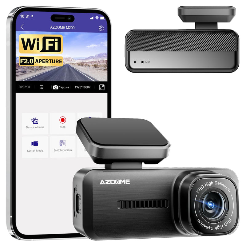 [AUSTRALIA] - AZDOME M200 Mini Dash Cam WiFi Dashcam - Single Channel Dash Cam for Broad Road Coverage - Built-in WiFi - Full HD Resolution - Parking Monitor - App Connectivity - Collision Detection - Night Vision 