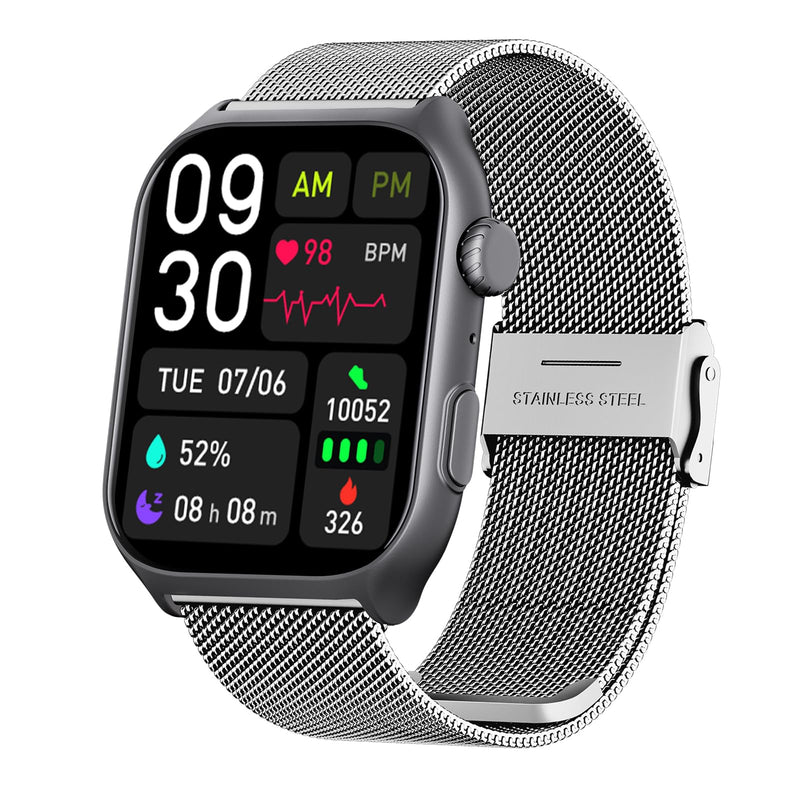 YMS Android Smart Watch for Women - Bluetooth Call,Compatible with Android & iOS，2.0" HD, Heart Rate/Sleep/Step Tracker, 100+ Sports Modes,IP68 Waterproof Men Fitness Tracker (Silver(Milanese)) Silver