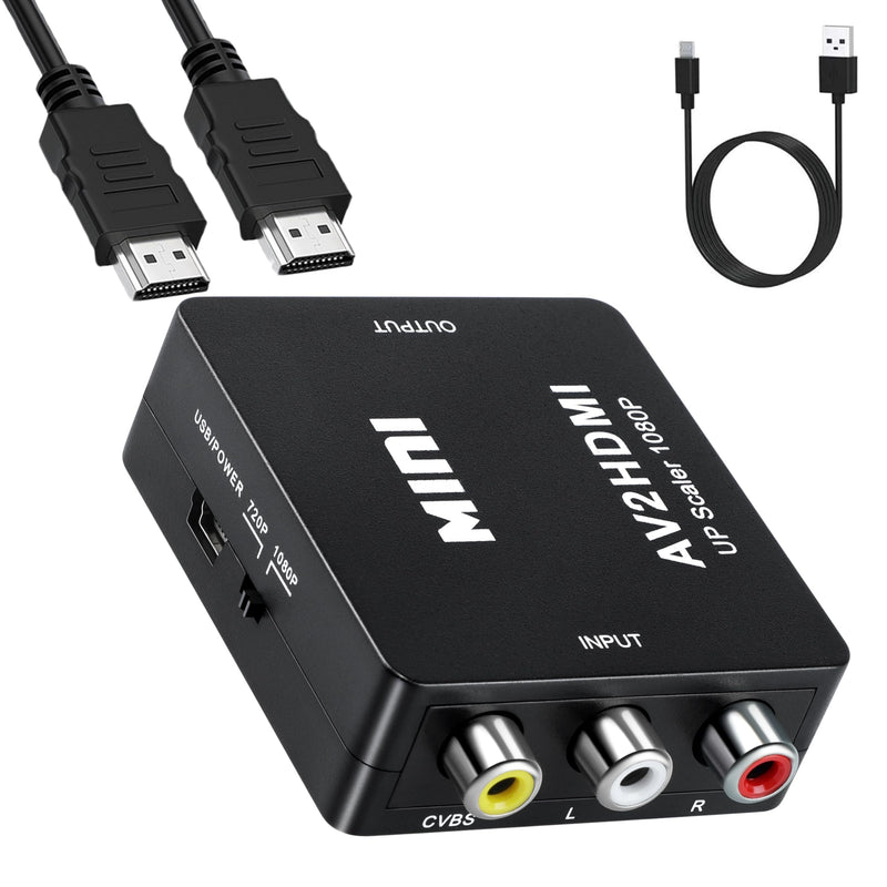 RCA to HDMI Converter, 1080P Mini RCA Composite CVBS Video Audio Supporting PAL/NTSC for TV/PC/ PS3/ STB/Xbox VHS/VCR/Blue-Ray DVD Players (RCA Adapter+HDMI Cable) 2 in 1