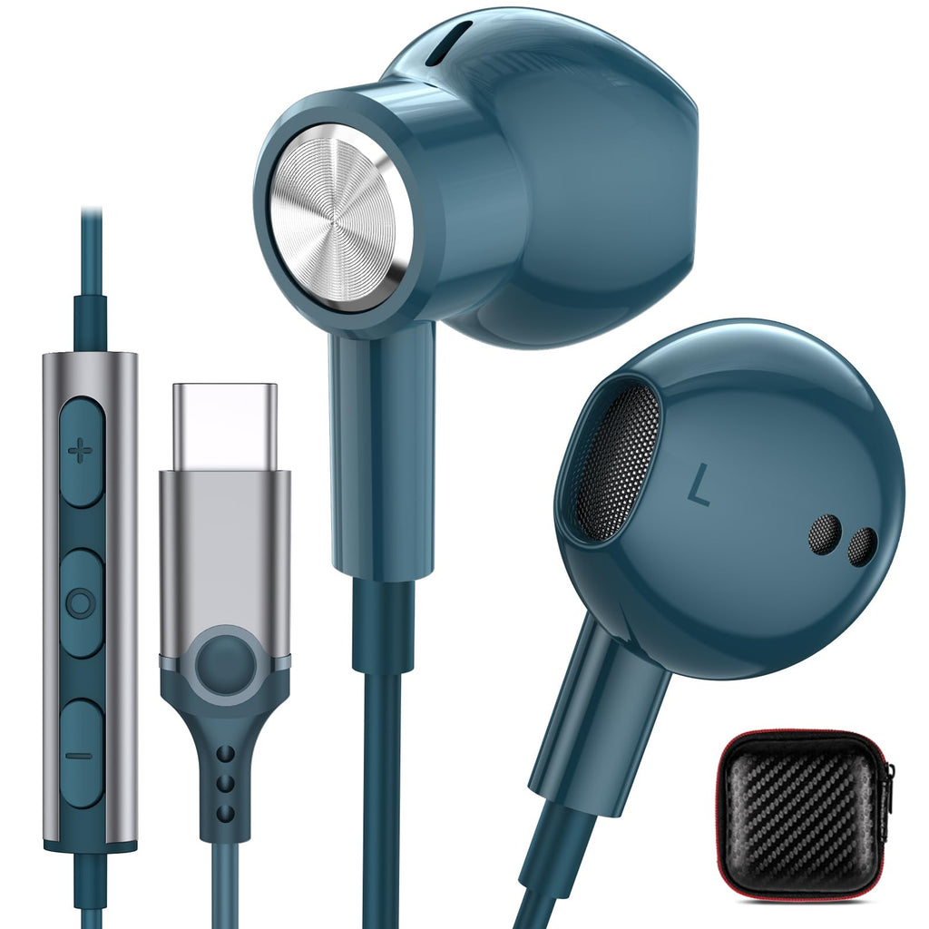 USB C Headphones Earbuds for iPhone 15 Plus iPad, Magnetic Wired Type C Earphone with Microphone for Android Samsung Galaxy S24 S23 S22 S21 FE S20 Note 20 10 Google Pixel 8 7 Pro 8A 6A 6 OnePlus Teal