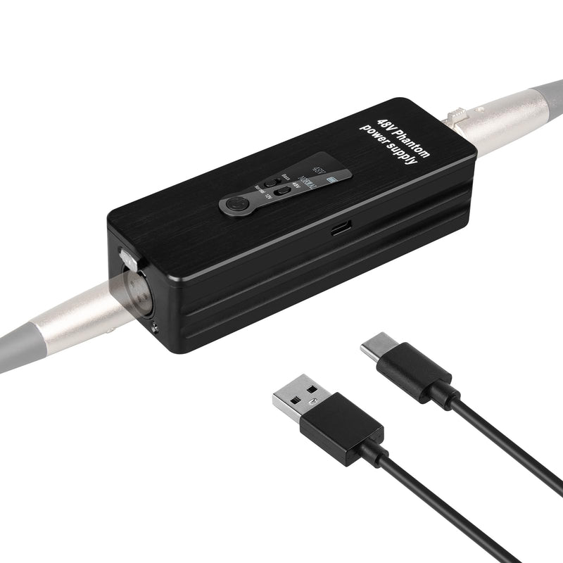 Depusheng Phantom Power Supply 48V/12V Switch, Rechargeable Portable Phantom Power for Condenser/Interview Shotgun Microphone, Audio Interface, Recording Studios, Up to 40h Working Time