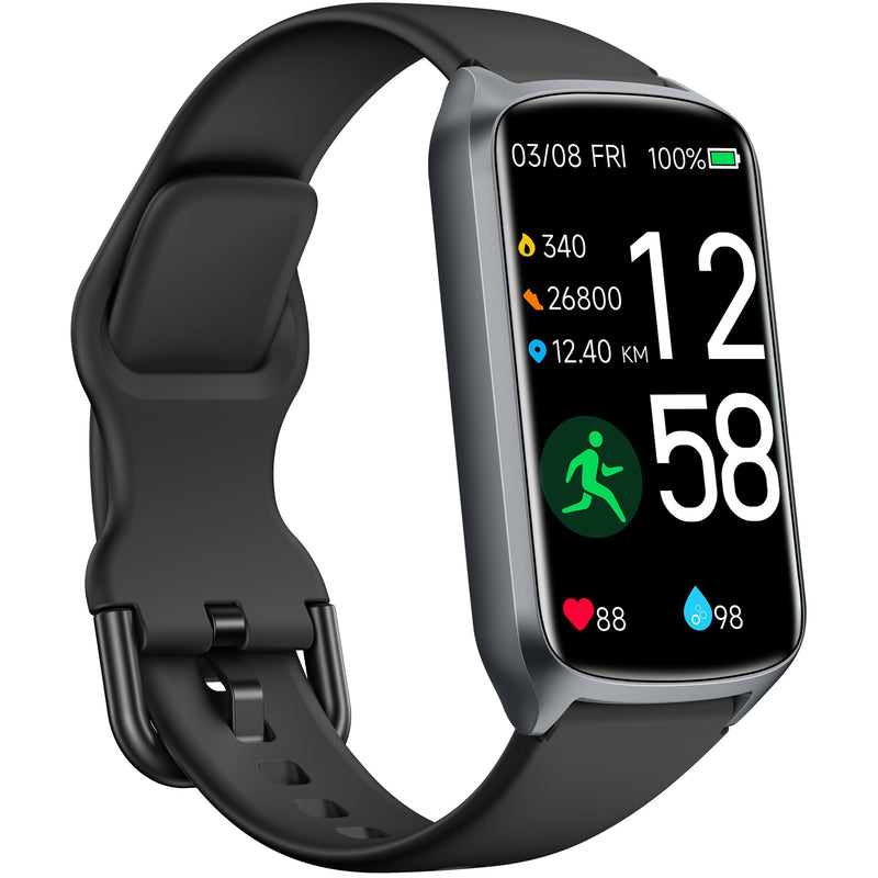 Amzhero Health Fitness Tracker with 24/7 Heart Rate, Blood Oxygen, Blood Pressure, Sleep Tracker, 5ATM Waterproof Activity Trackers with Step Tracker, Pedometer (S & L Bands Included) Spaceblack