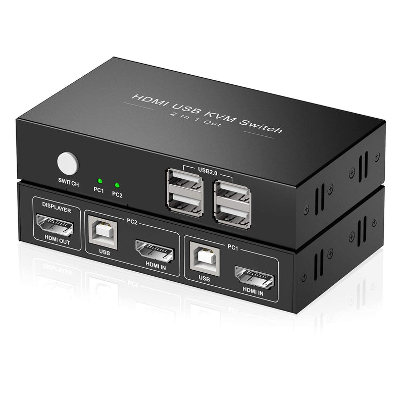 HDMI KVM Switch 1 Monitors 2 Computers, USB KVM Switches Sharing 4 USB, Support Wireless Keyboard and Mouse, Powered by USB, with 2 HDMI and 2 USB Cables…
