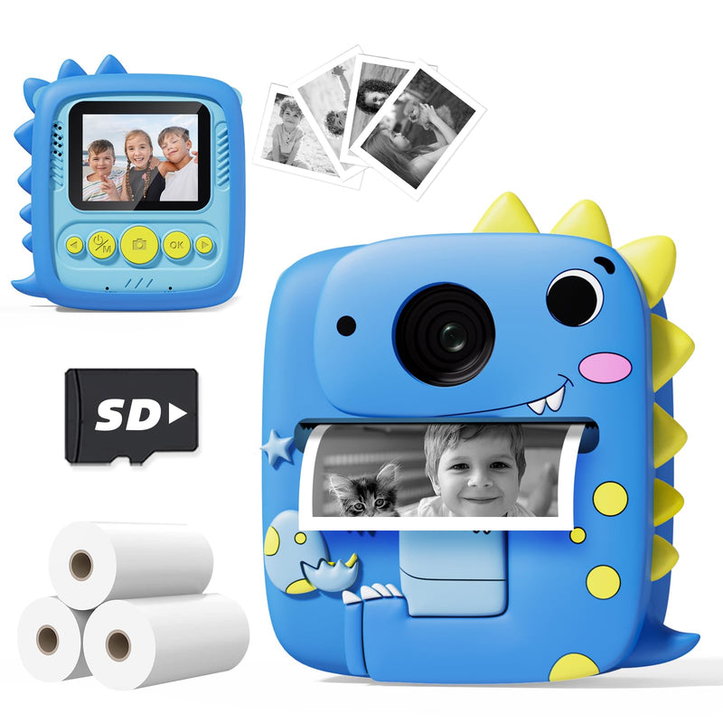 Kids Camera Instant Print, Christmas Birthday Gifts for Kids Age 3-8, 1080P Digital Camera with Silicone Cover, Toddler Portable Travel Toys for 3 4 5 6 7 8 Year Old Girls Boys-Blue Blue