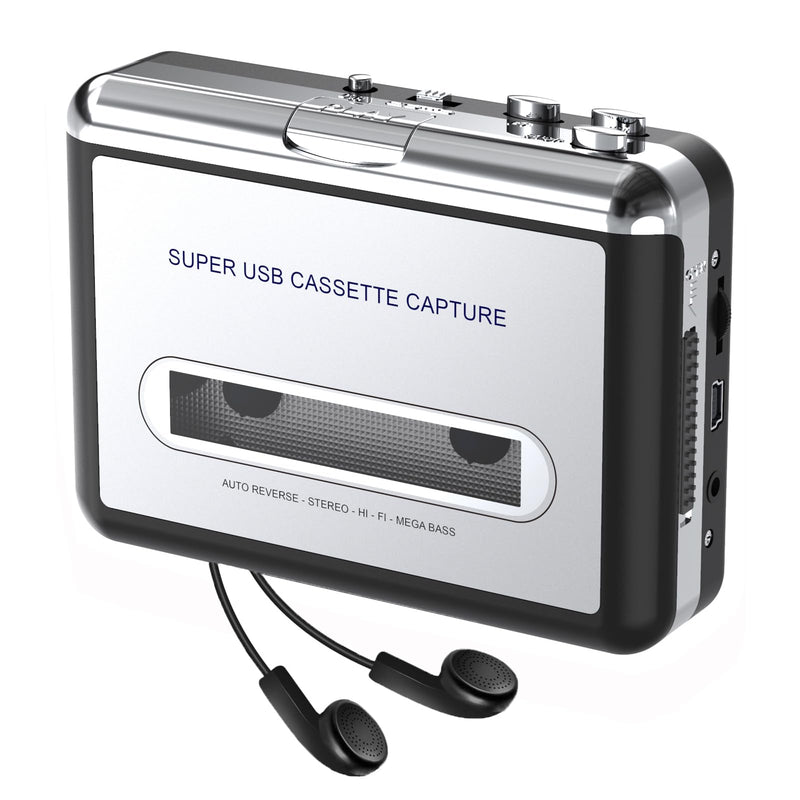 [AUSTRALIA] - Cassette Player - Compact Tape Player Portable Recorder with Earphone-Convert Audio Music Cassette to MP3 Digital, Compatible with Laptop/PC/MAC- for Entertainment, Travel, Light Sports(Silver) silver 