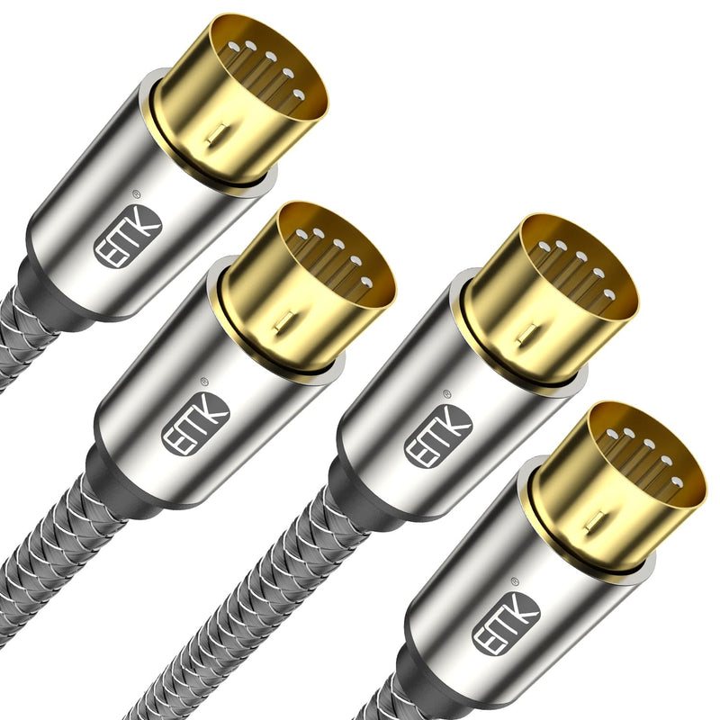 EMK Premium 5-Pin MIDI Cable (2 PCS, 5Ft/1.5M) - Nylon Braided Durable MIDI to MIDI Cord for Keyboard, Synthesizer, Guitar Pedal, Sampler, Audio Interface, Mixer - Gold-Plated Connectors 5-Pin MIDI Cable 2PCS 1.5M
