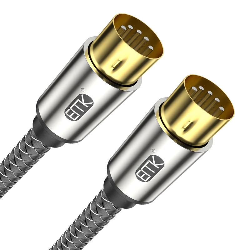 EMK Premium 5-Pin MIDI Cable (1 PCS, 4Ft/1.2M) - Nylon Braided Durable MIDI to MIDI Cord for Keyboard, Synthesizer, Guitar Pedal, Sampler, Audio Interface, Mixer - Gold-Plated Connectors 5-Pin MIDI Cable 1PCS 1.2M
