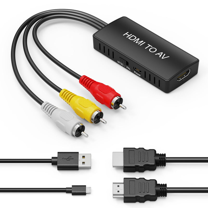 HDMI to RCA Converter, HDMI to AV Adapter for Old TV, HDMI RCA Composite Video Converter Supports PAL/NTSC for TV Stick, Roku, Android TV Box, DVD HDMI to RCA