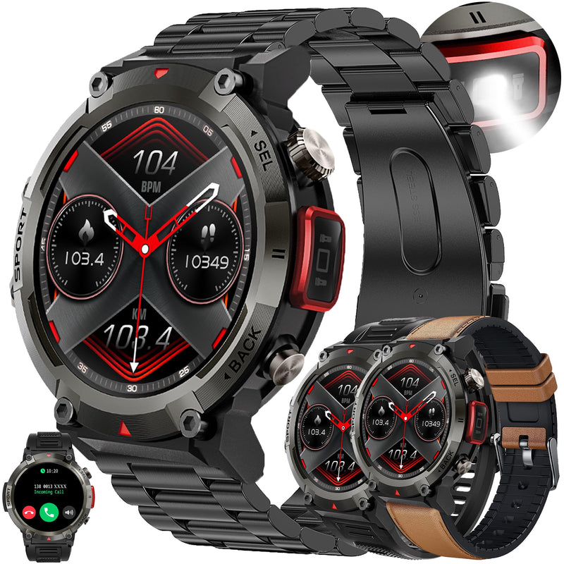 1.45" Smart Watch for Men Women (Make/Answer Call), 2024 New Mens Smartwatches, Hands-Free Calling & LED, Fitness Tracker Smartwatch for Android iPhones, Digital Watches Step Counter, 3 Straps (Brown) Brown