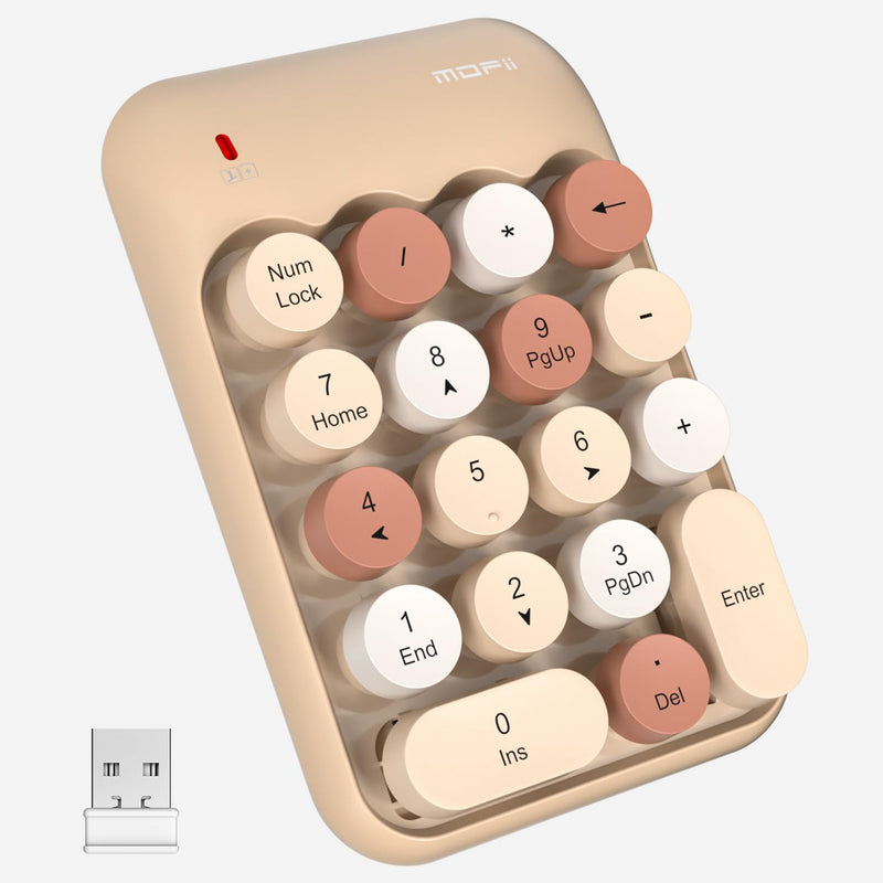 [AUSTRALIA] - MOFII Wireless Number Pads - MilkTea Numeric Keypad 18 Keys USB 2.4G Round Keycap Colorful Extensions Keypads, Financial Accounting Portable Numpad 10 Key for Laptop/PC/Notebook/Surface Pro 
