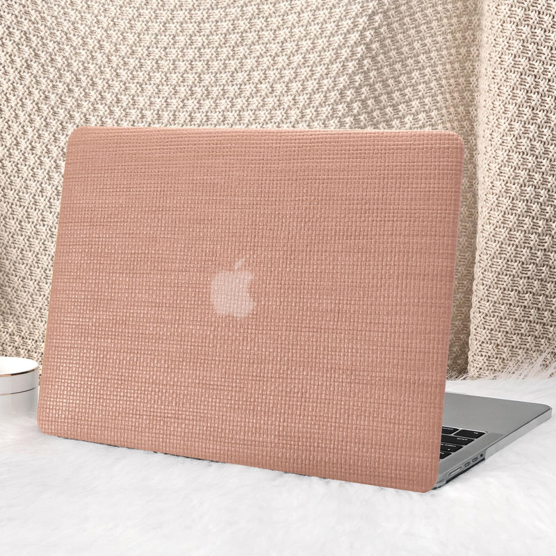 Seorsok Compatible for MacBook Pro 14 inch Case 2023-2021 M3 Pro/Max A2918 A2992 M2 A2779 M1 A2442 Touch ID,Elegant Leather Plastic Hard Shell Case with Transparent Keyboard Cover,Reddish Woven Pro 14 Inch A2442/A2779/A2918/A2992 Reddish