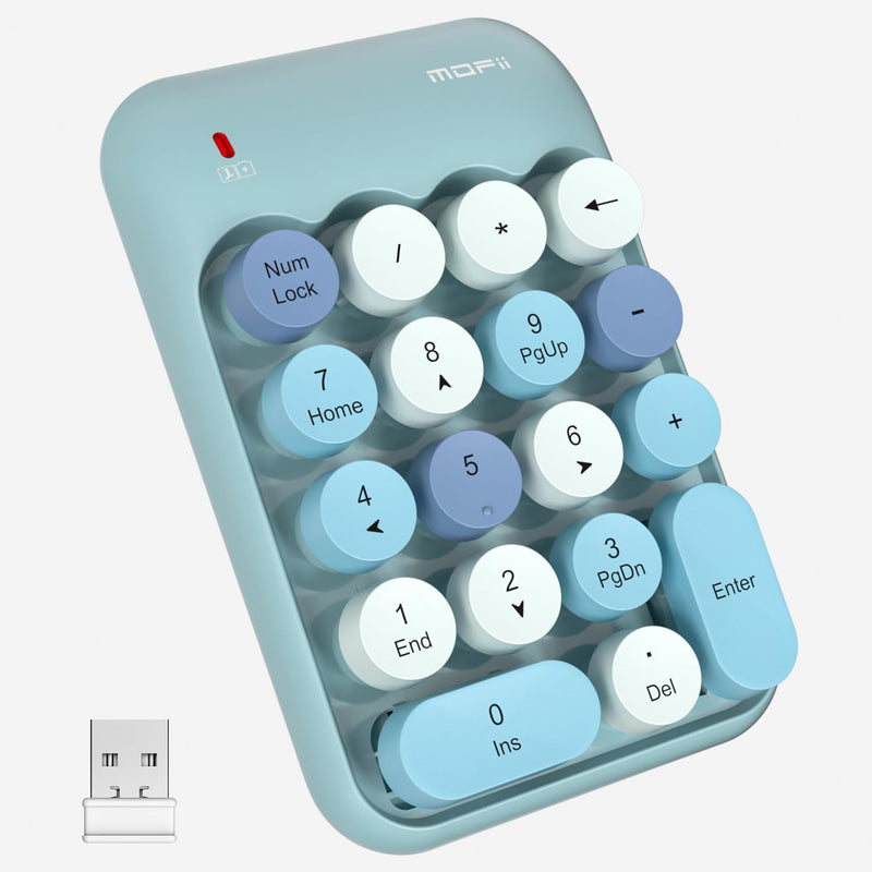 [AUSTRALIA] - MOFII Wireless Number Pads - Blue Numeric Keypad 18 Keys USB 2.4G Round Keycap Colorful Extensions Keypads, Financial Accounting Portable Numpad 10 Key for Laptop/PC/Notebook/Surface Pro 