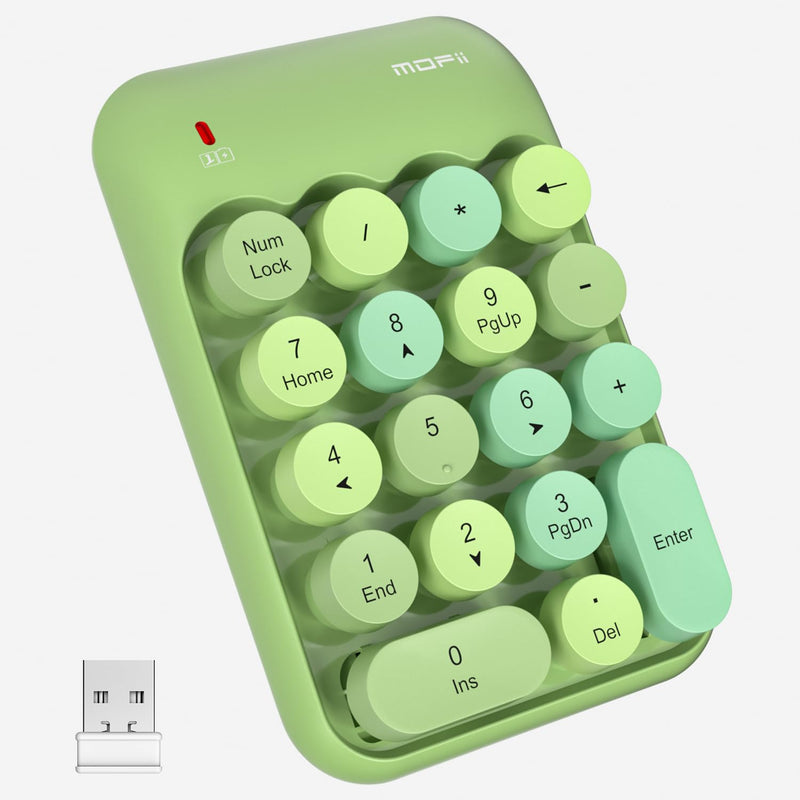 [AUSTRALIA] - MOFII Wireless Number Pads - Green Numeric Keypad 18 Keys USB 2.4G Round Keycap Colorful Extensions Keypads, Financial Accounting Portable Numpad 10 Key for Laptop/PC/Notebook/Surface Pro 