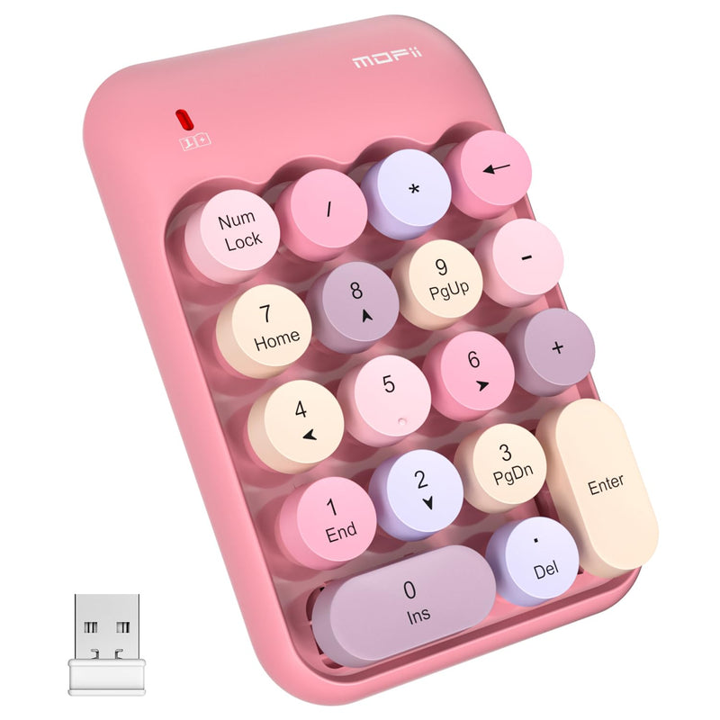 [AUSTRALIA] - MOFII Wireless Number Pads - Pink Numeric Keypad 18 Keys USB 2.4G Round Keycap Colorful Extensions Keypads, Financial Accounting Portable Numpad 10 Key for Laptop/PC/Notebook/Surface Pro 