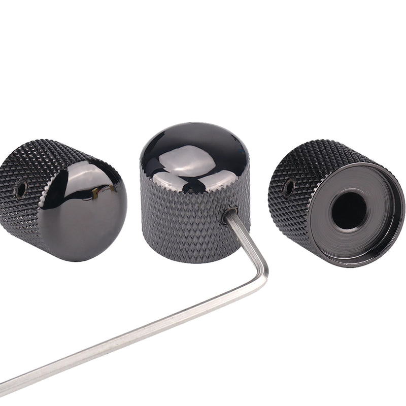 Gutahare-3Pcs Guitar Knobs Black Nickel Metal Volume Tone Dome Speed Control Knobs with Allen Keys Screws Set for Fender Strat Telecaster Gibson Les Paul Guitar Bass Accessories (Shine Black)…